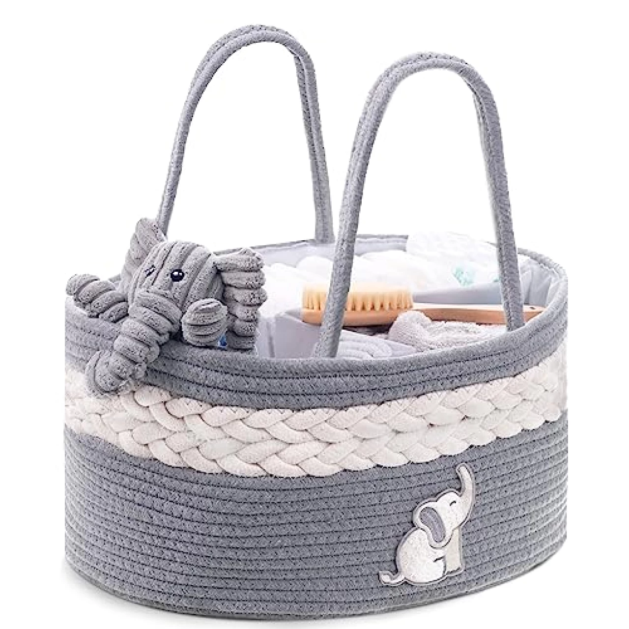 CRADLE STAR Diaper Caddy Organizer - Portable Baby Basket Diaper Storage Organizer, Baby Diaper Caddy for Changing Table Nursery, Diaper Organizer, Baby Elephant Basket for Baby Nursery (Gray)