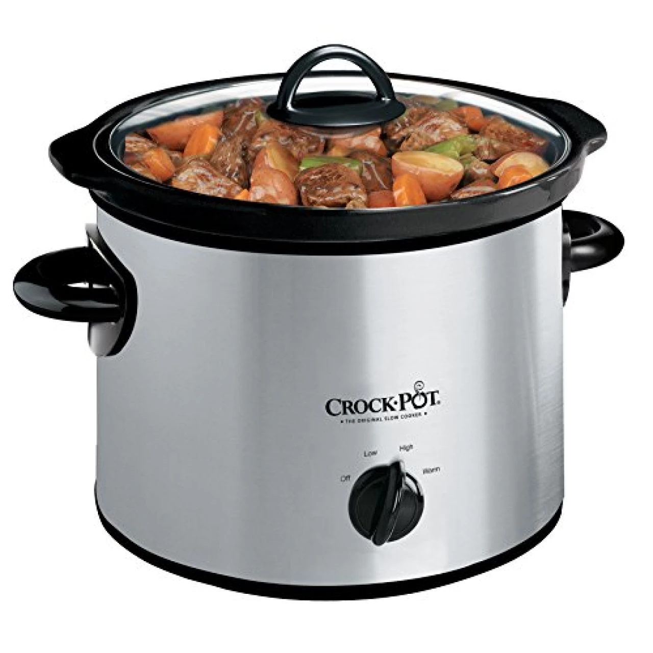 Crock-Pot Small 3 Quart Round Manual Slow Cooker, Stainless Steel and Black