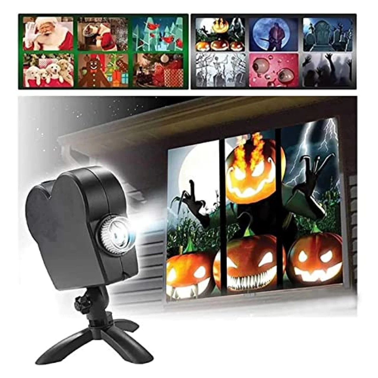 DEIOVR Halloween Holographic Projection Kit with A Tripod, Christmas Led Projector Lights, 12 Patterns for Perfect Christmas and Halloween Outdoor Decorations