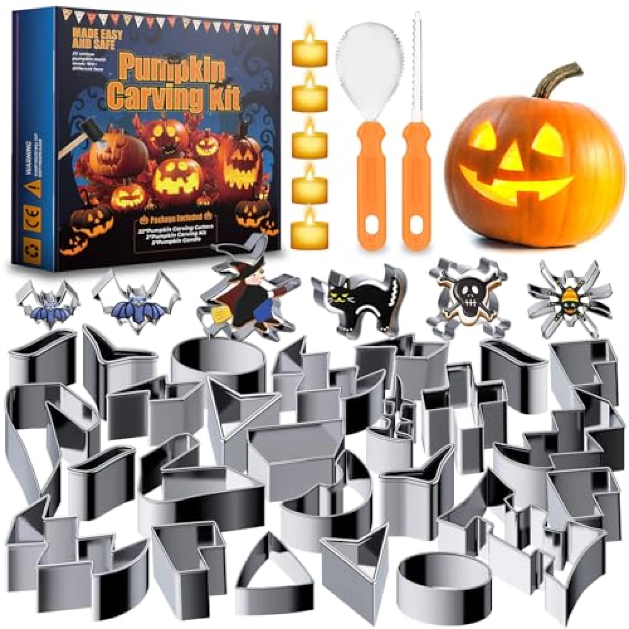 kopotma 29PCS Pumpkin Carving Tools, Easy and Safe Pumpkin Carving Kit, Pumpkin Carving Stencils Metal Pumpkin Carving Cookie Cutters, Pumpkin Carving Kit for Kids &amp; Adults