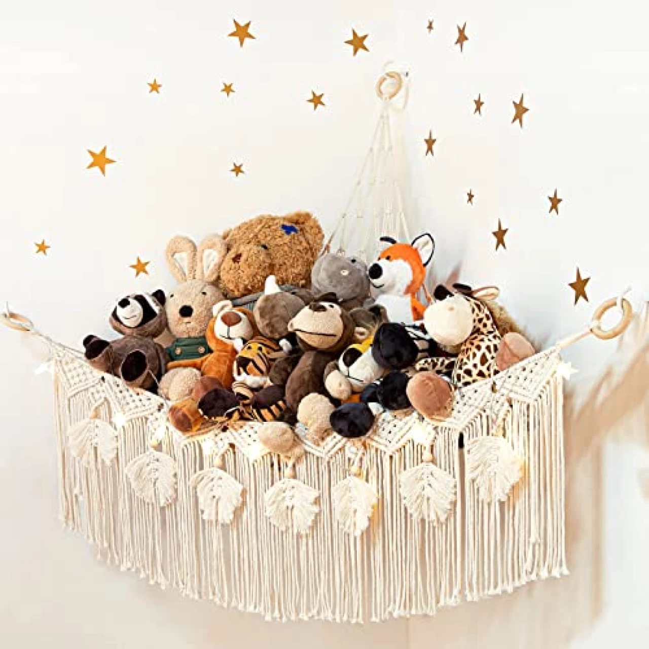 ANROYE Macrame Stuffed Animal Toy Net Hammock with Star Light