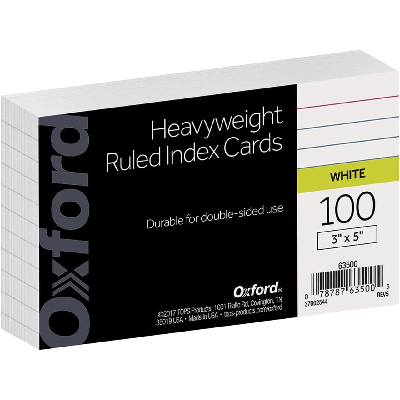 Oxford Heavyweight Ruled Index Cards, 3&quot; x 5&quot;, White, 100 Per Pack (63500)
