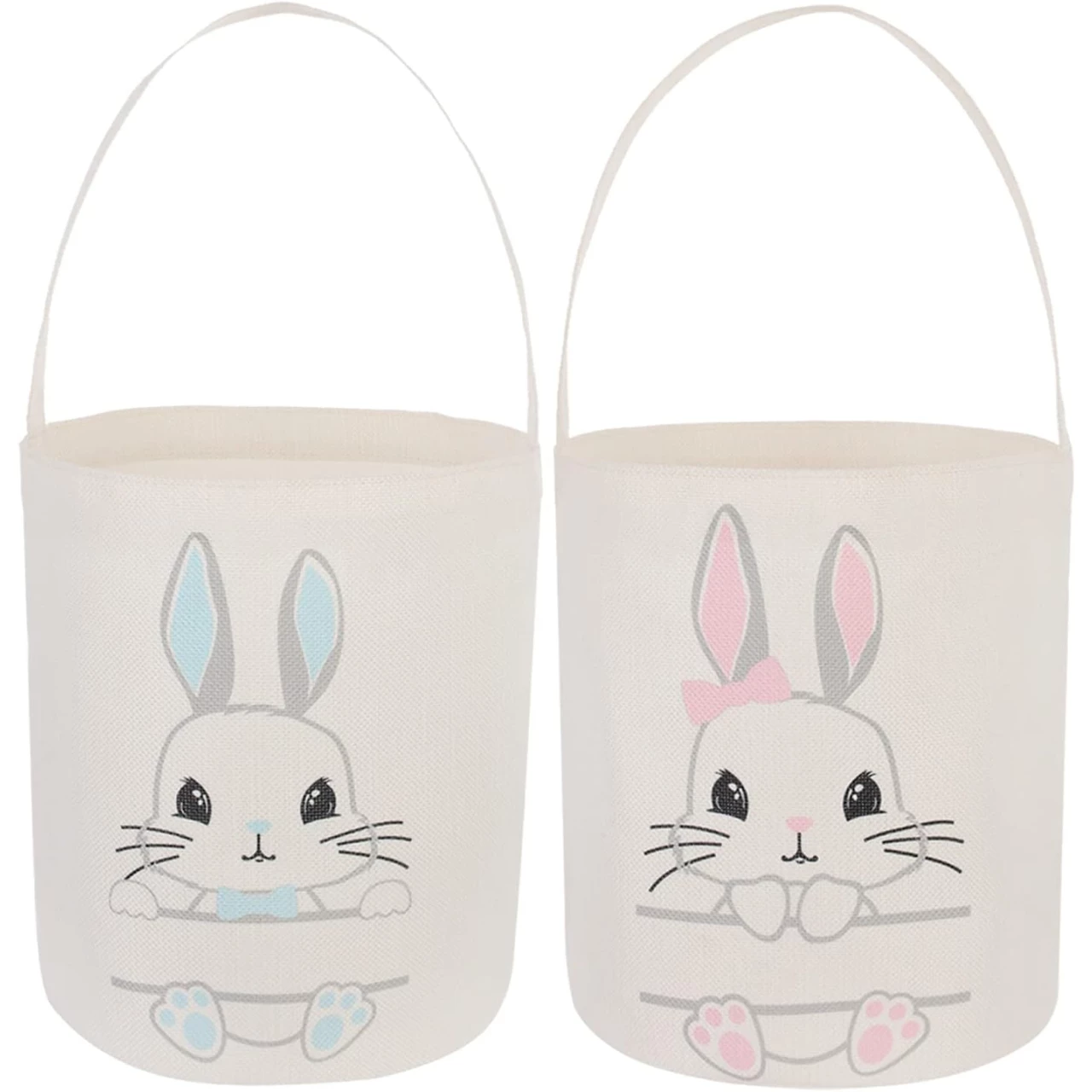 Easter Bunny Basket Egg Bags for Kids,Canvas Tote Bags Buckets for Easter Eggs Personalized Candy Egg Basket with Rabbit Print Easter Tote Bag Party Candy Storage Decoration（2pcs）