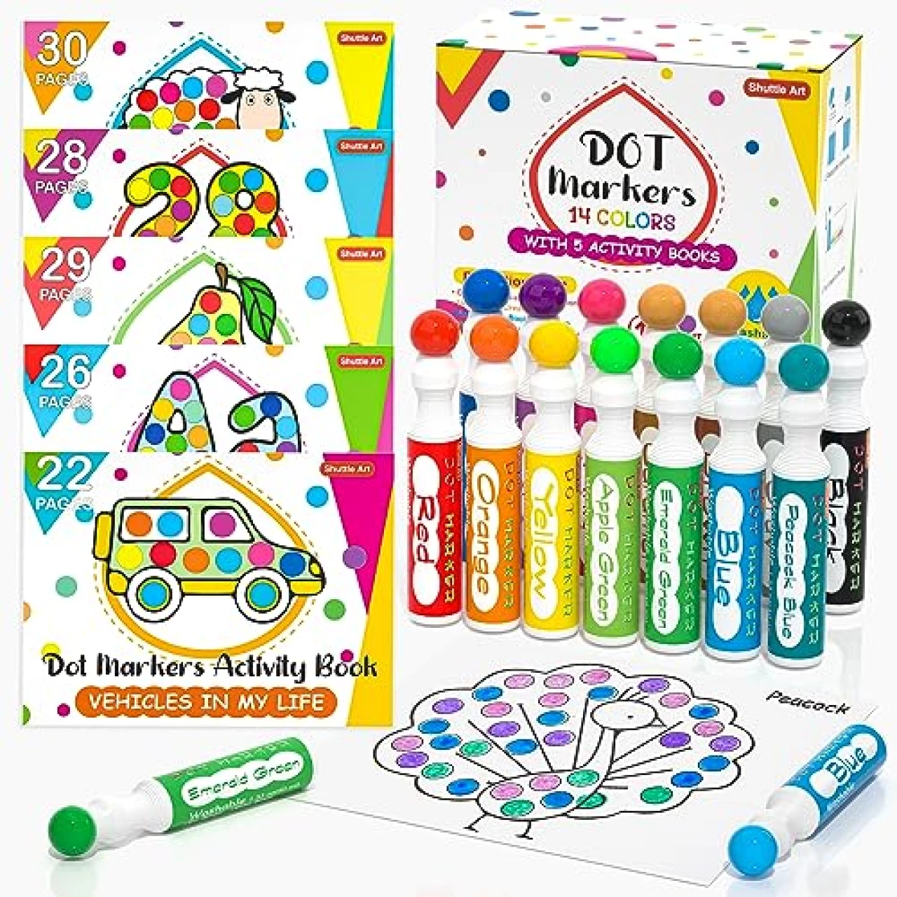 Shuttle Art Dot Markers, 14 Colors Bingo Daubers with 135 Patterns