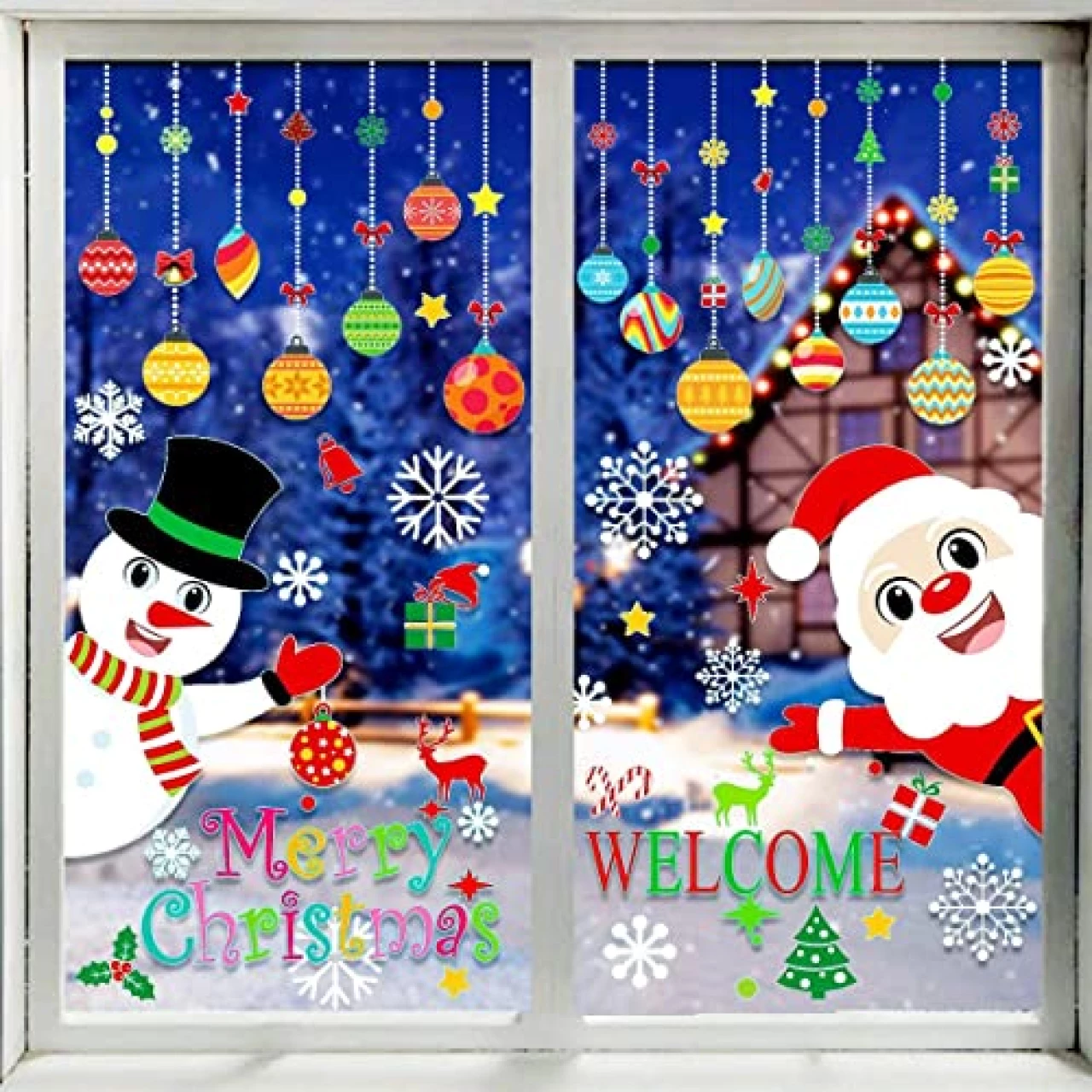 150 PCS Christmas Window Clings Santa Claus Snowman Decals for Christmas Party Decorations