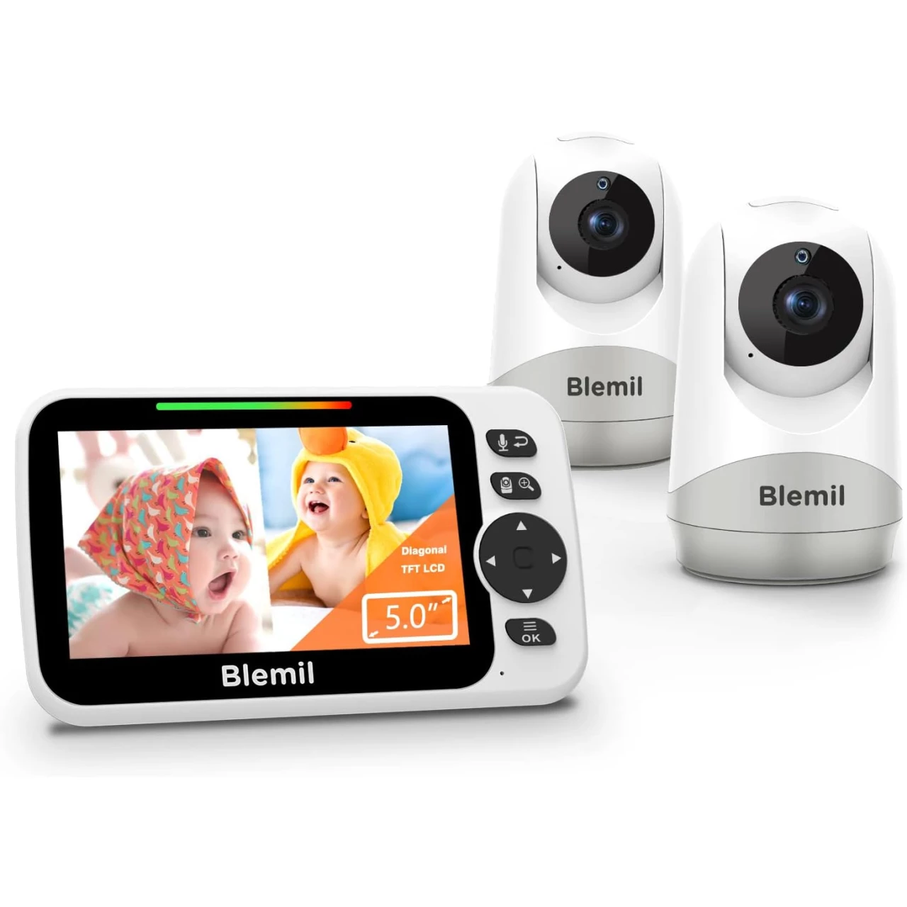 Blemil Baby Monitor, 5&quot; Large Split-Screen Video Baby Monitor
