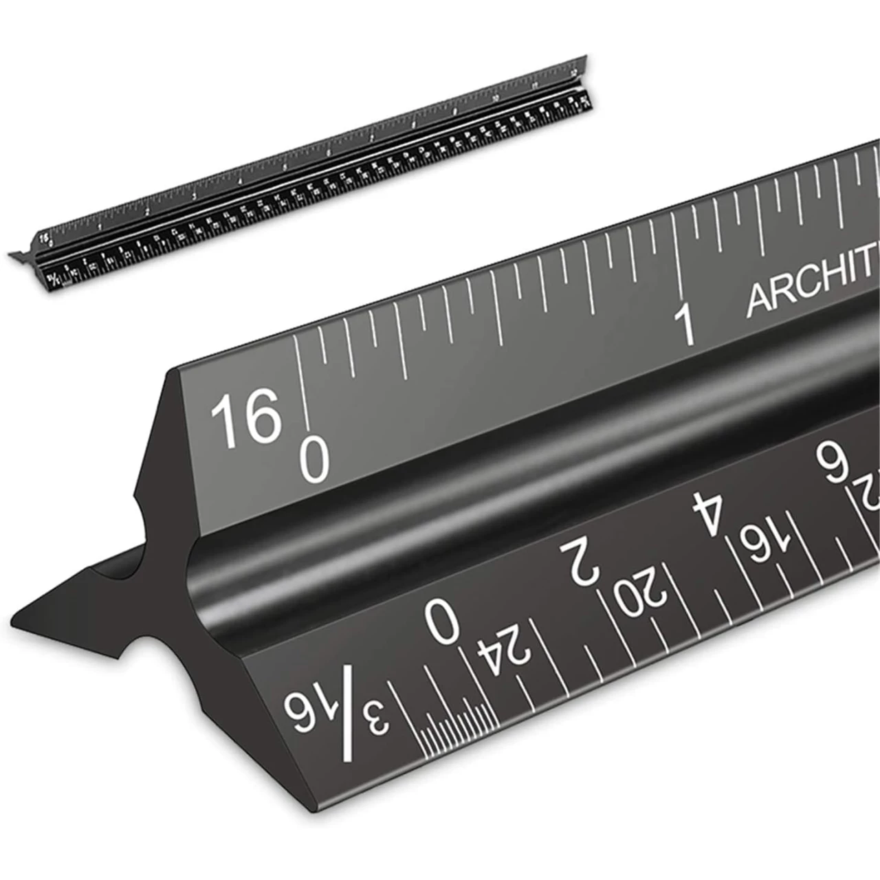 Architectural Scale Ruler, Imperial Measurements 12&rsquo;&rsquo;, Laser-Etched Aluminum Architect Triangular Ruler Black for Architects, Students, Draftsman, and Engineers by Mveohos