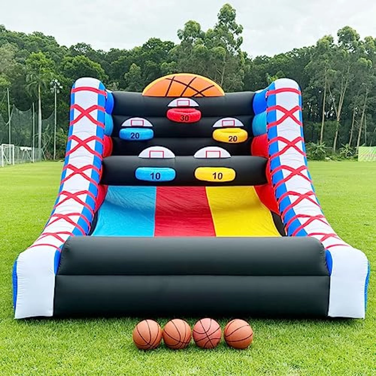Inflatable Basketball Hoop Shot Inflatable Party Basketball Interactive Game with 5 Hoops, 4 Balls, Commercial Blower