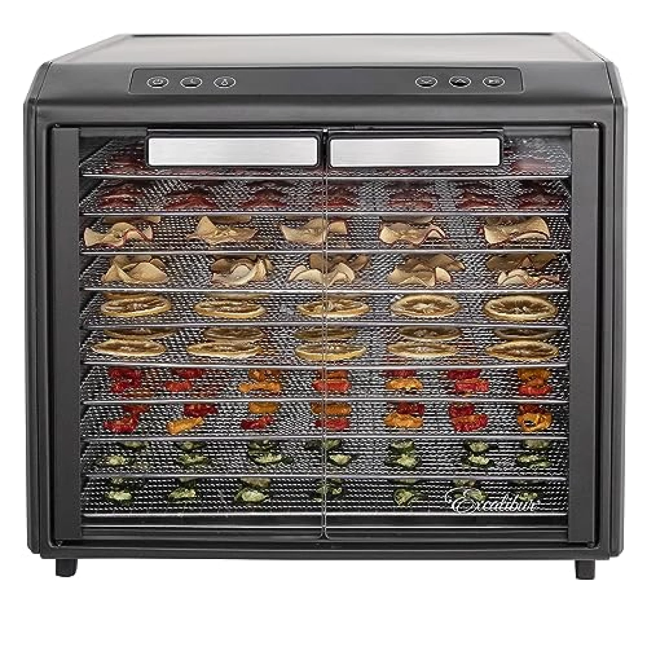 Excalibur Electric Food Dehydrator Select Series 10-Tray with Adjustable Temperature Control Includes Chrome Plated Drying Trays Stainless Steel Construction and Glass French Doors, 800-Watts, Black