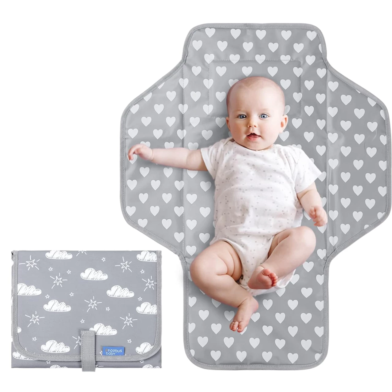 Baby Portable Changing Pad Travel - Waterproof Compact Diaper Changing Mat with Built-in Pillow - Lightweight &amp; Foldable Changing Station, Newborn Shower Gifts