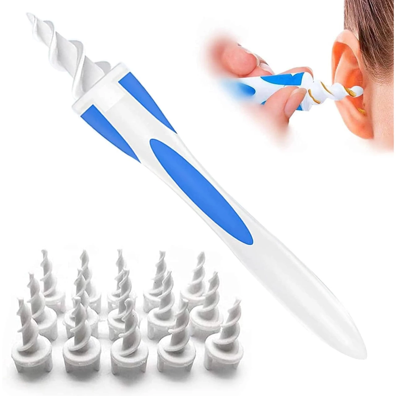 QGrips Earwax Remover-Spiral Ear Wax Removal Tool, Reusable Earwax Removal Kit Safe Ear Cleaner with 16 Pcs Soft and Flexible Replacements