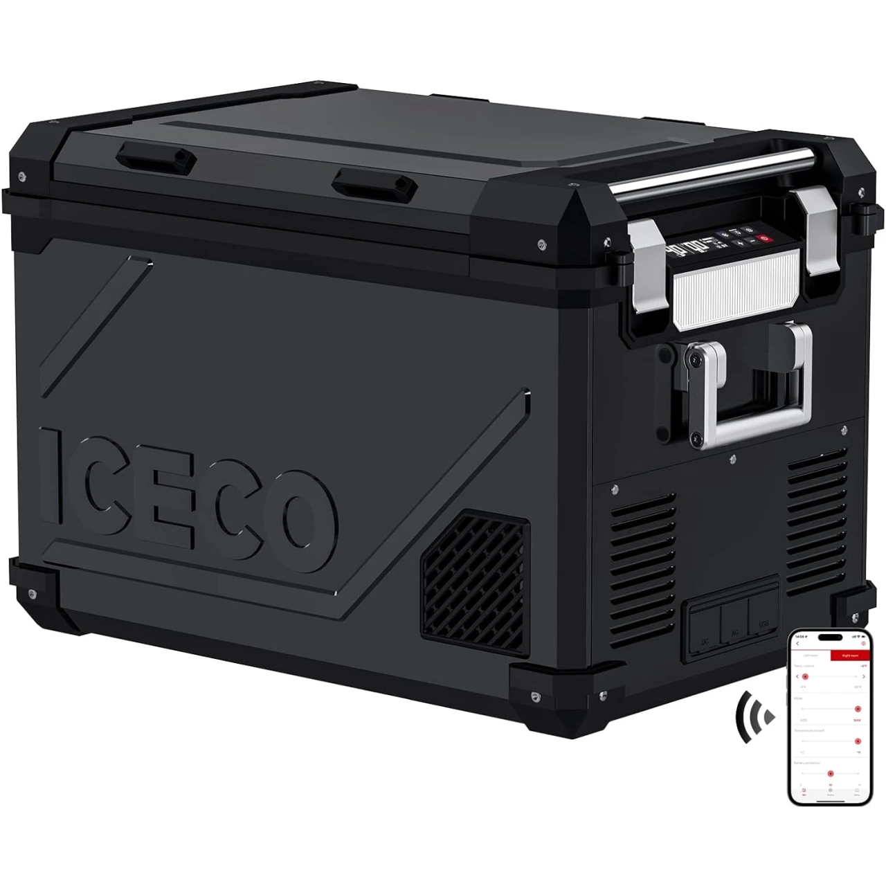 ICECO APL55 Dual Zone Portable Refrigerator Freezer Bluetooth Controlled, 55 Liter 12v refrigerator with SECOP Compressor, DC 12/24V, AC 110-240V, for Truck, Car and Home, -4℉~68℉ (Black)