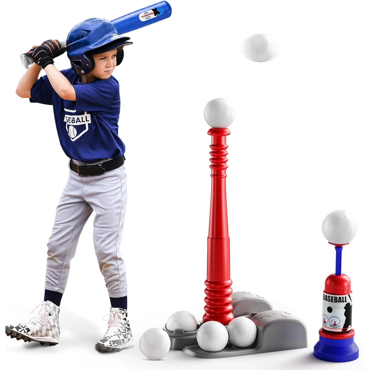 TEMI Baseball Tee, T Ball Set for Toddlers, Includes 6 Balls, Teeball Batting Tee,Pitching Machine