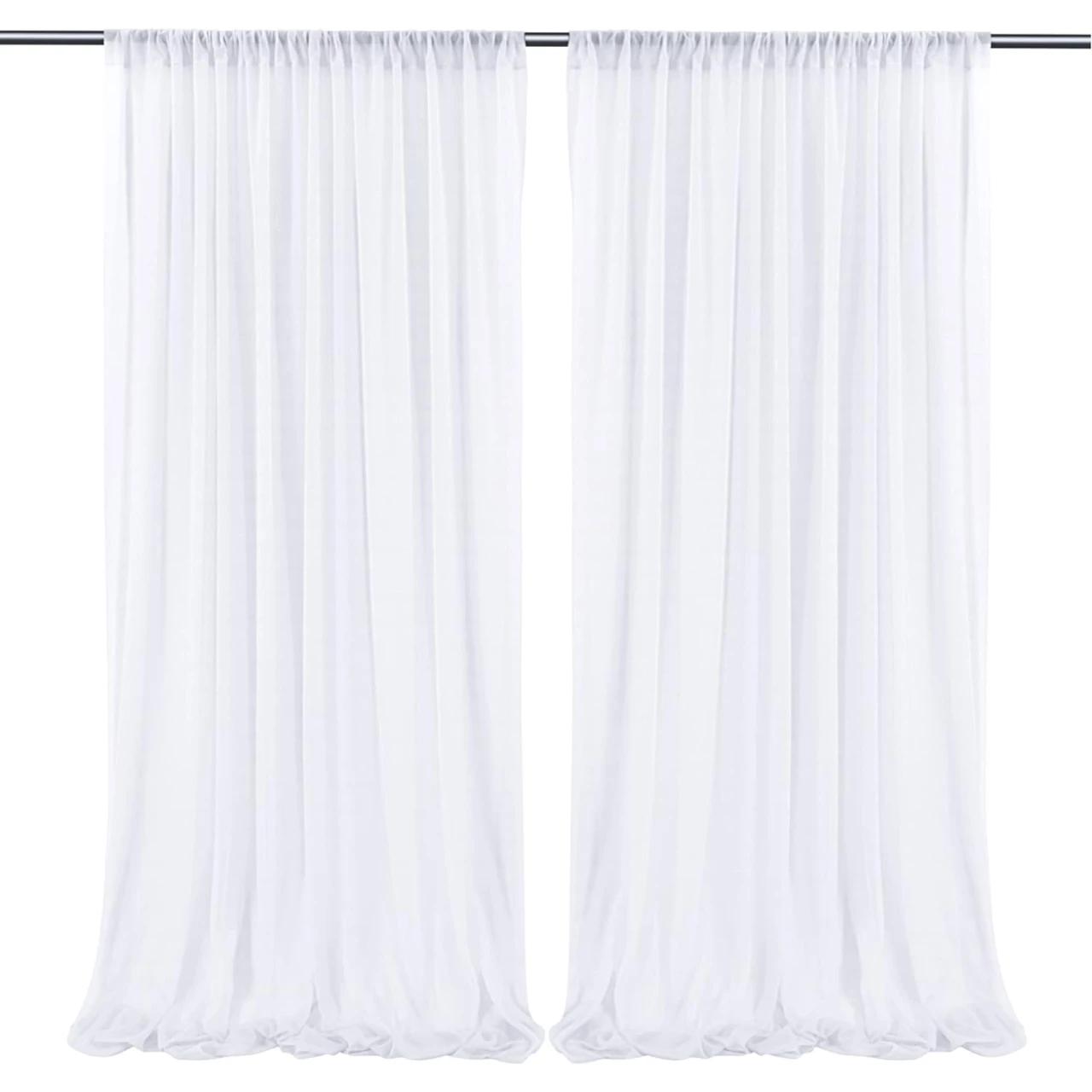 10ft x 10ft White Chiffon Backdrop Curtains, Wrinkle-Free Sheer Chiffon Fabric Curtain Drapes