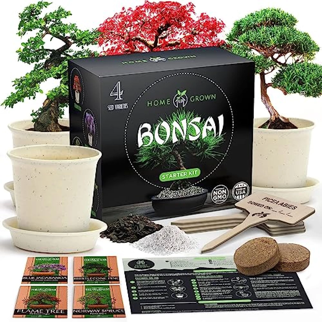 Bonsai Tree Kit, Grow Your Own: Premium 4 Bonsai Trees Starter Kit | Unique Japanese Gifts for Moms Who Have Everything, Women, Men | Gardening Plant Gift for Beginners &amp; Gardeners, Crafts for Adults