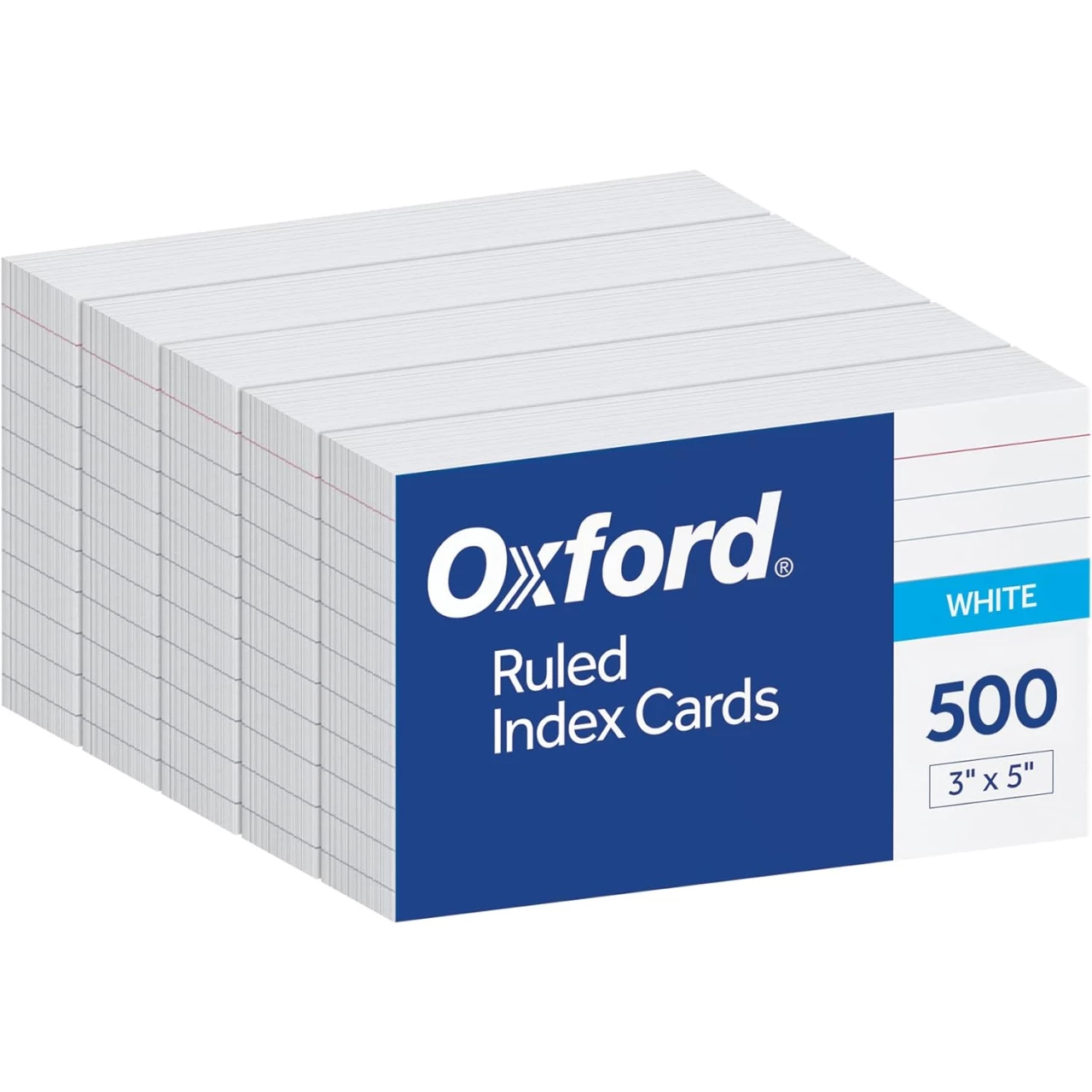 Oxford Index Cards, 500 Pack, 3x5 Index Cards, Ruled on Front, Blank on Back, White