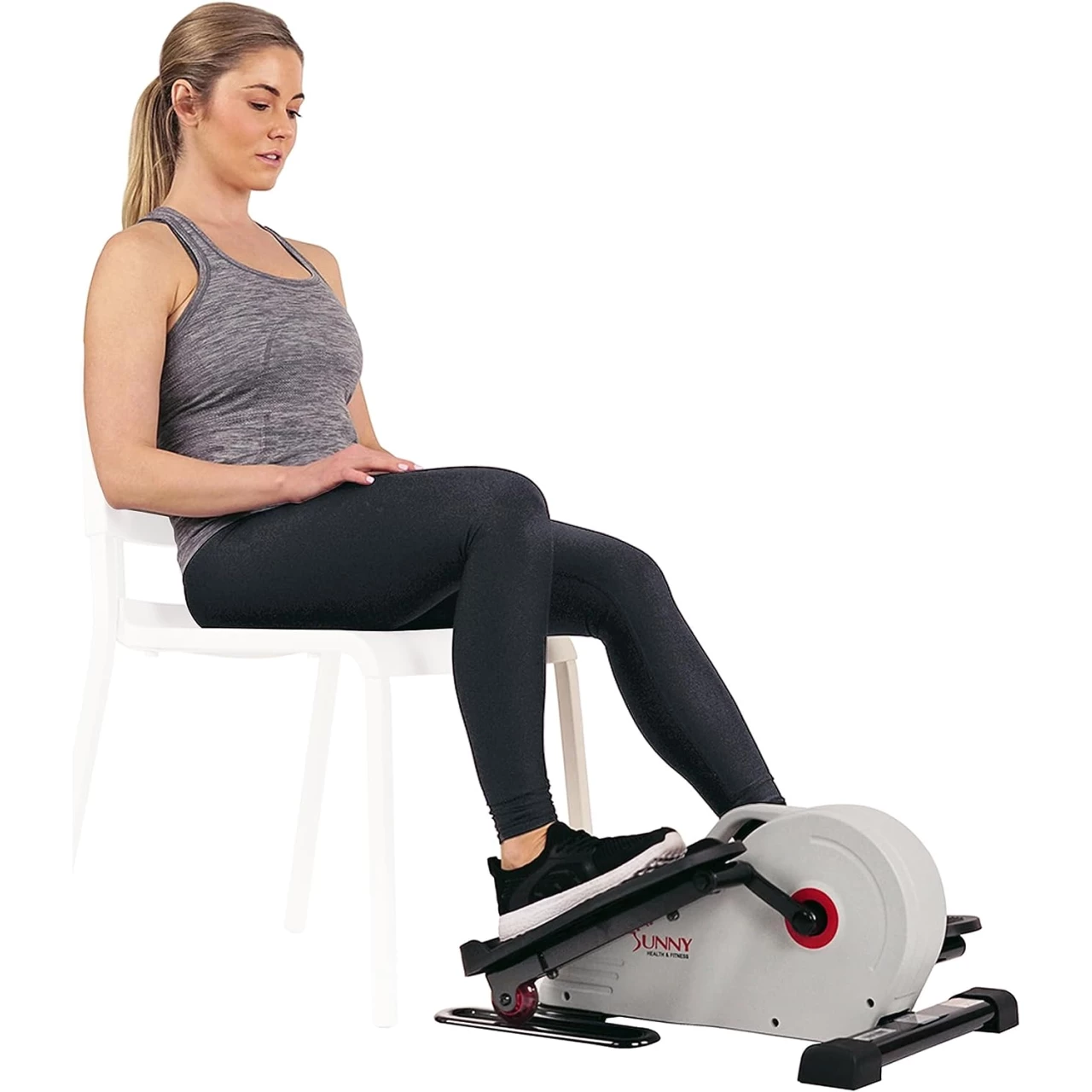 Sunny Health &amp; Fitness Fully Assembled Magnetic Under Desk Elliptical Peddler, Portable Foot &amp; Leg Pedal Exerciser (White/Pink)