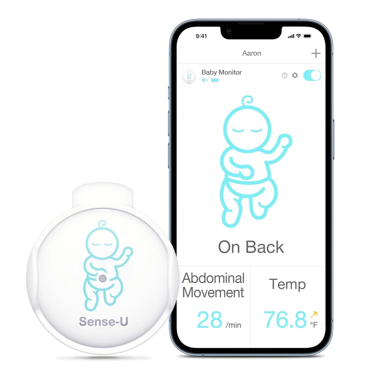 Sense-U Smart Baby Abdominal Movement Monitor - Tracks Baby&rsquo;s Abdominal Movement, Temperature, Rollover with Instant Audio Alerts on Smartphones (Green)
