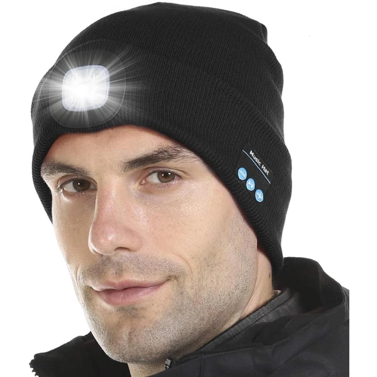Bluetooth Beanie Hat with Light, Unisex LED Cap with Headphones Built-in Stereo Speakers &amp; Mic, Tech Gift for Men Women Dad Black