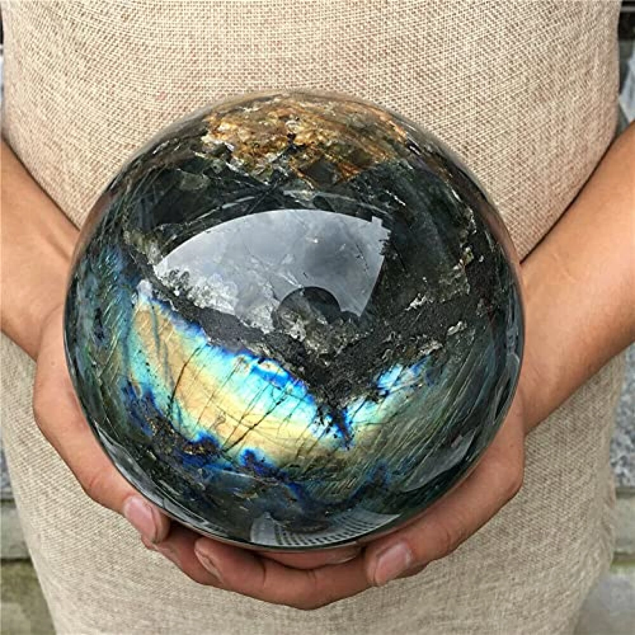 GUSTYT Unique Crystal Natural Labradorite Sphere Rock Quartz Crystal Ball Healing Natural Crystal (Size : 1300-1500g)