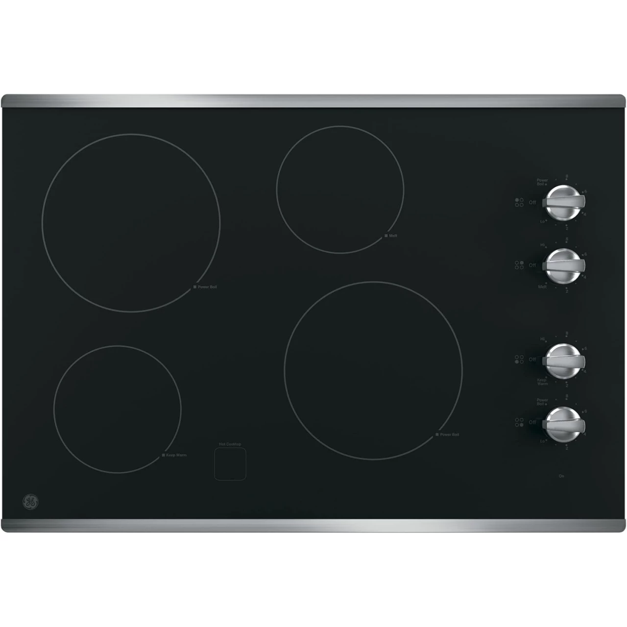 GE JP3030SJSS 30 Inch Smoothtop Electric Cooktop with 4 Radiant Elements, Knob Controls, Keep Warm Melt Setting