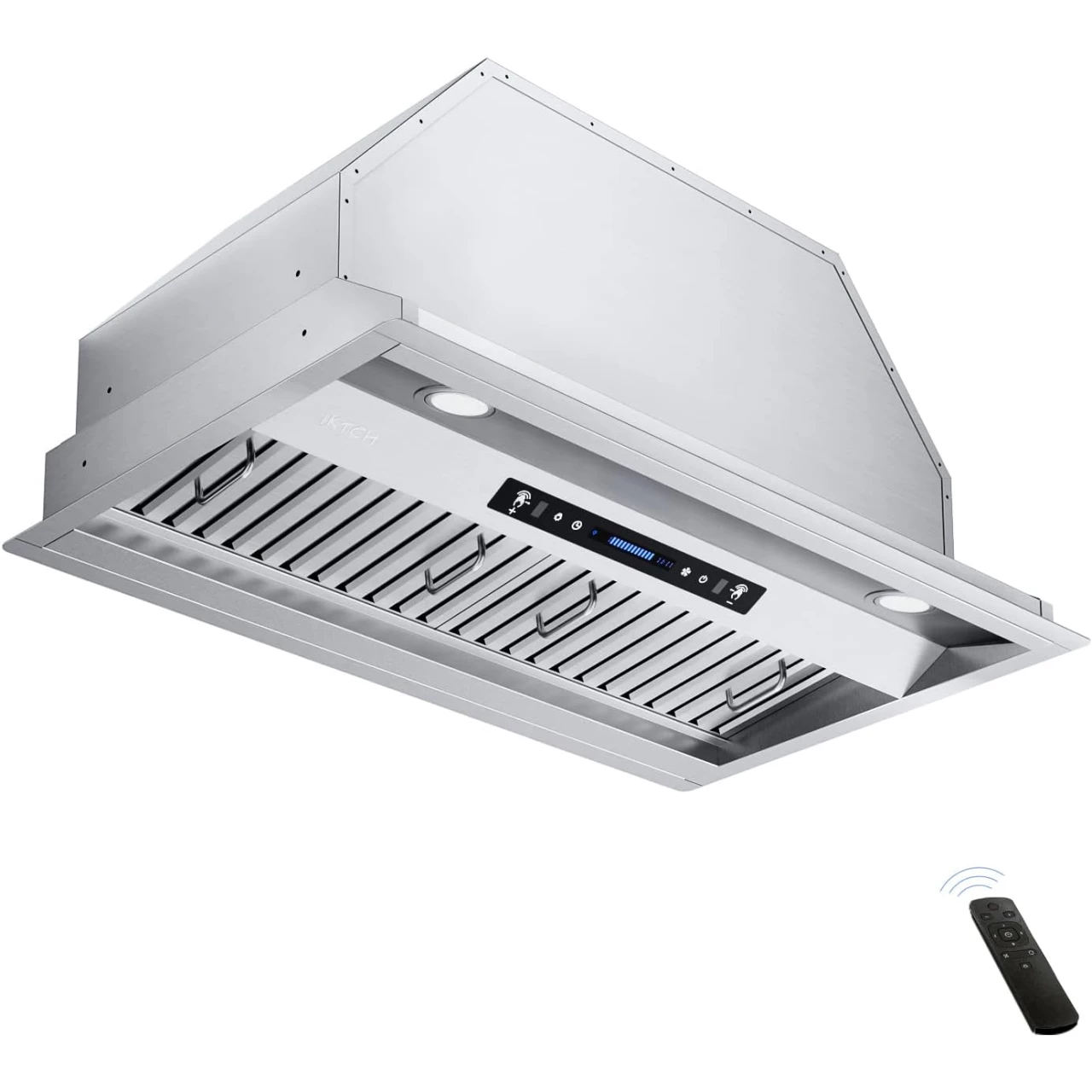 IKTCH 42 inch Built-in/Insert Range Hood 900 CFM, Ducted/Ductless Convertible Duct, Stainless Steel Kitchen Vent Hood with 2 Pcs Adjustable Lights and 3 Pcs Baffle Filters with Handlebar(IKB02-42&rsquo;&rsquo;)