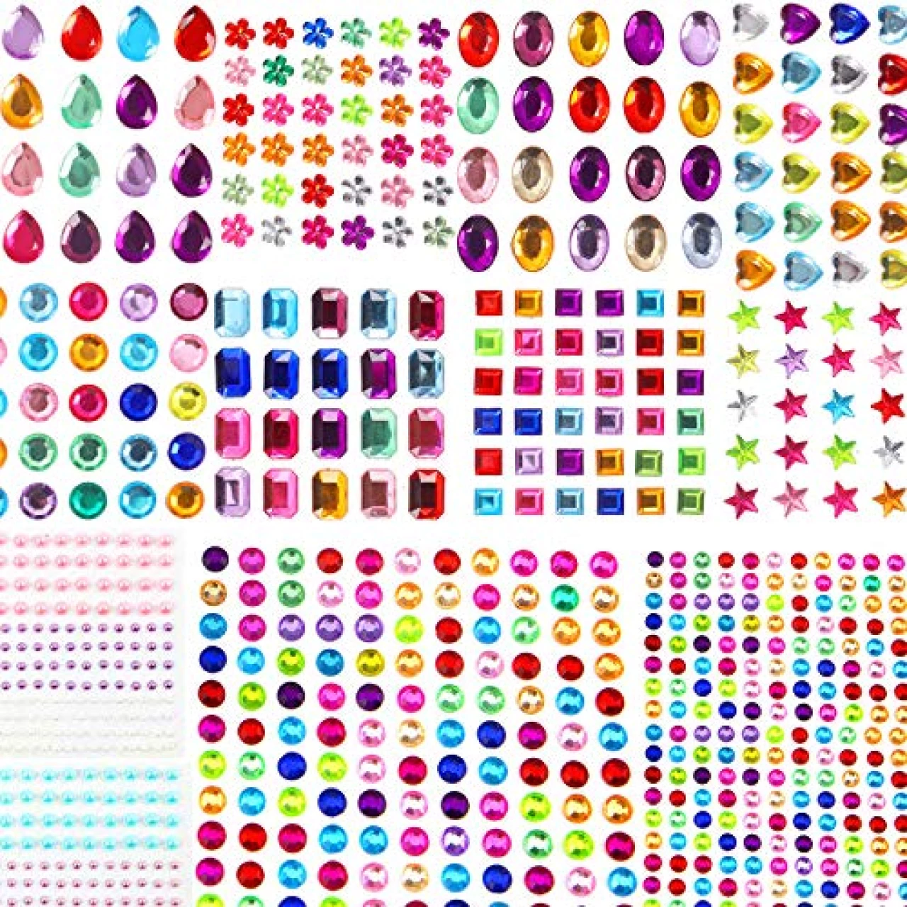 1782pcs Gems Stickers, Self Adhesive Gems for Crafts Bling Rhinestones for Crafts, Assorted Shapes Jewels Rhinestones Stickers, Muticolor