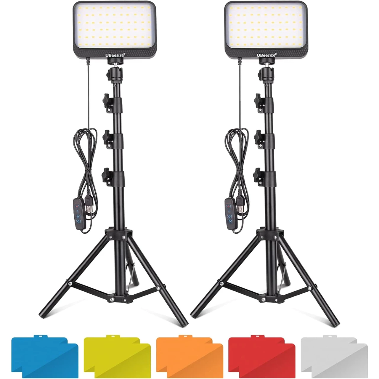 UBeesize LED Video Light Kit, 2Pcs Dimmable Continuous Portable Photography Lighting with Adjustable Tripod Stand &amp; Color Filters