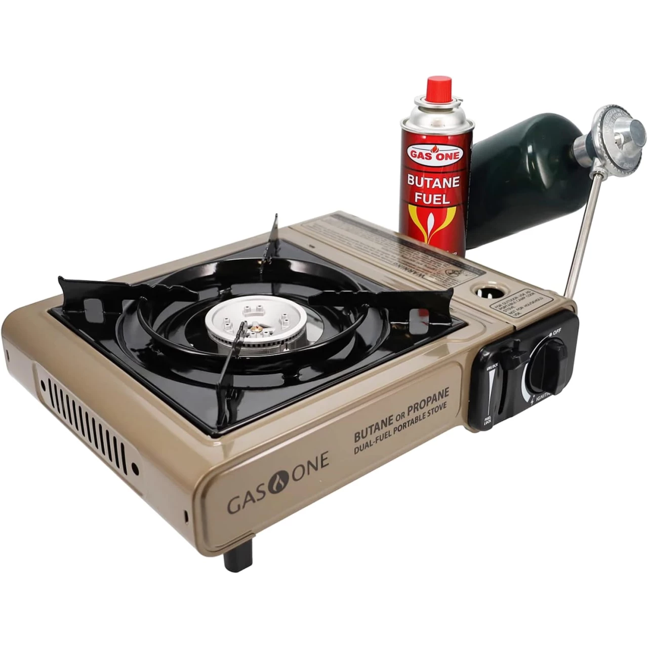 Gas One GS-3400P Propane or Butane Stove Dual Fuel Stove Portable Camping Stove - Patent Pending - with Carrying Case Great for Emergency Preparedness Kit