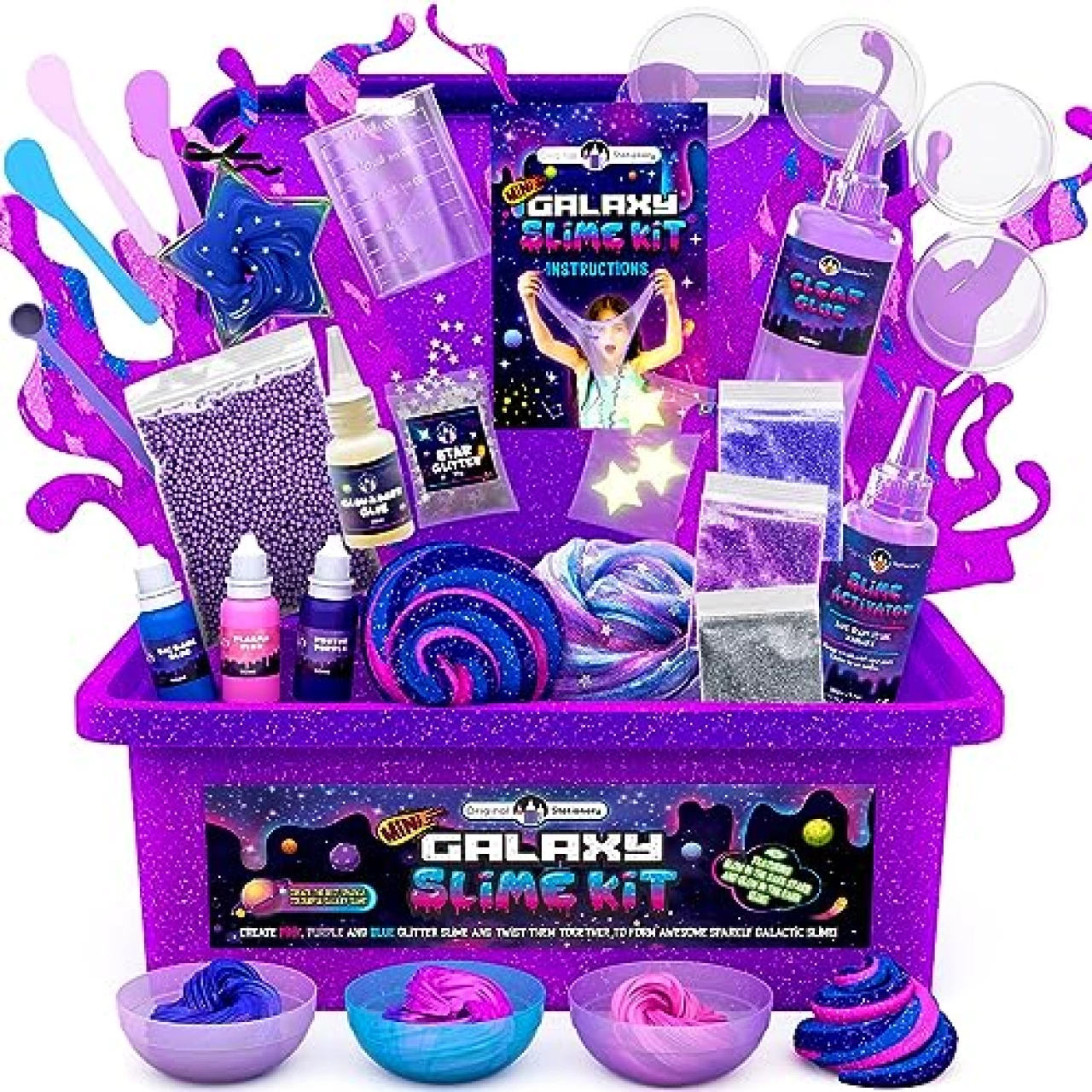 Original Stationery Mini Galaxy Slime Kit, Make Your Own Galactic Slime with Glitter, Glow in The Dark Powder &amp; Lots of Fun Add Ins, Awesome Gift Idea