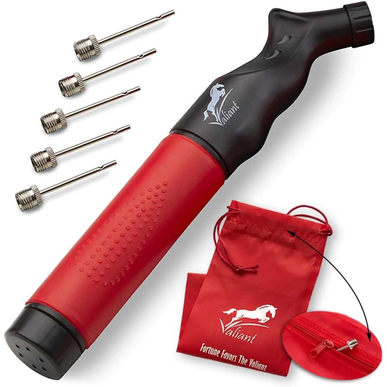 Valiant Sports Ball Pump Inflator with 5 Needles and Pouch