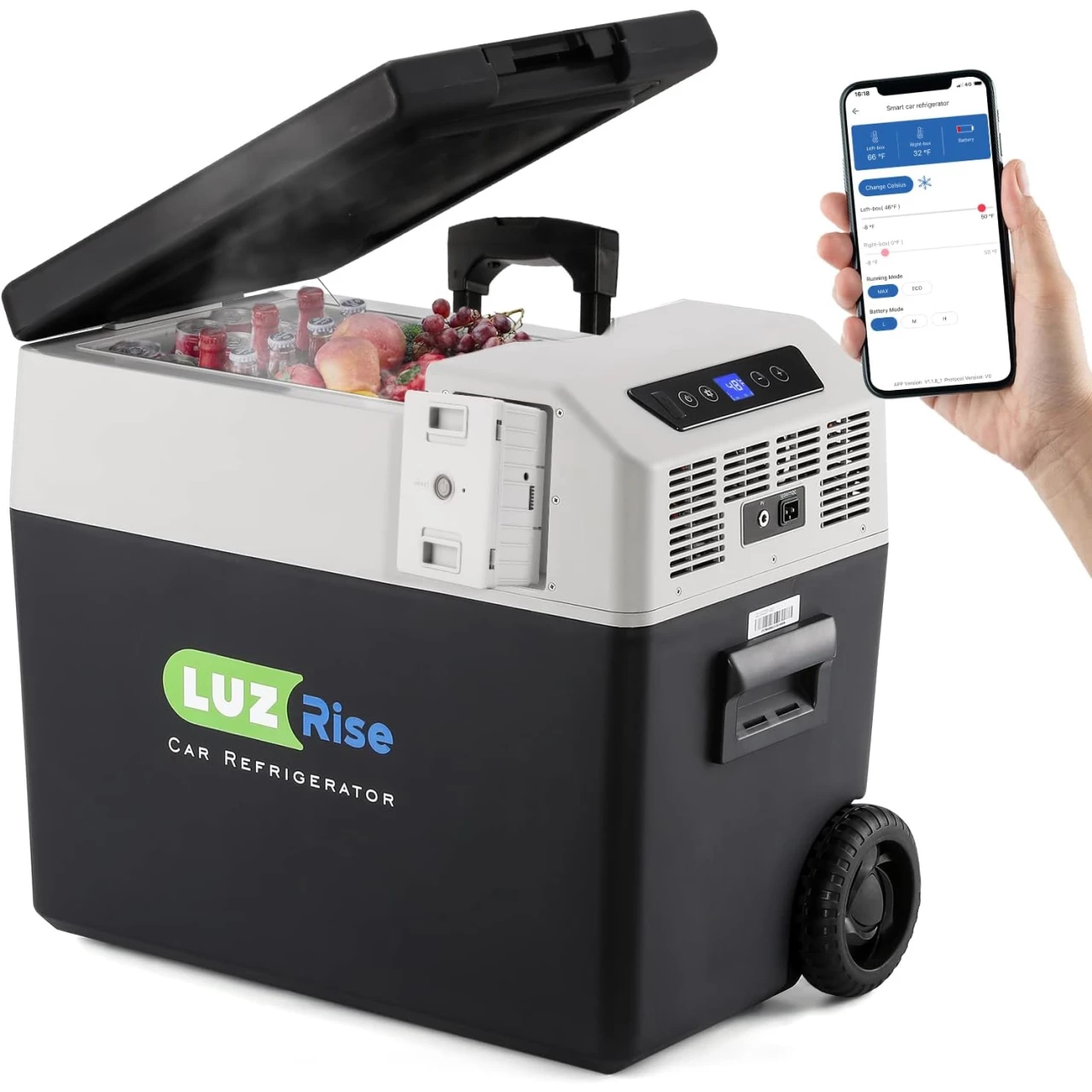 Luzrise 47Qt(45L) Car refrigerator with Rechargeable Battery, Portable Freezer with Wheels, APP Control -4℉~68℉Compressor Freezer 12/24VDC&amp;110-240VAC Adapters for Truck,RV,Outdoor Solar&amp;Home Use