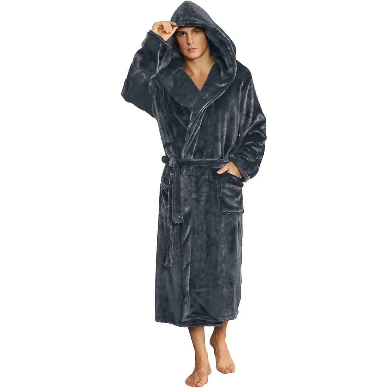 U2SKIIN Mens Hooded Robe, Plush Robes for Men Long Fleece Bathrobe