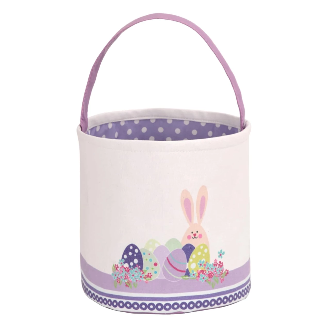 LessMo Easter Bunny Basket Egg Buckets, Purple Cute Personalized Canvas Cotton Tote Bags Egg Hunt Basket for Easter Party Gifts