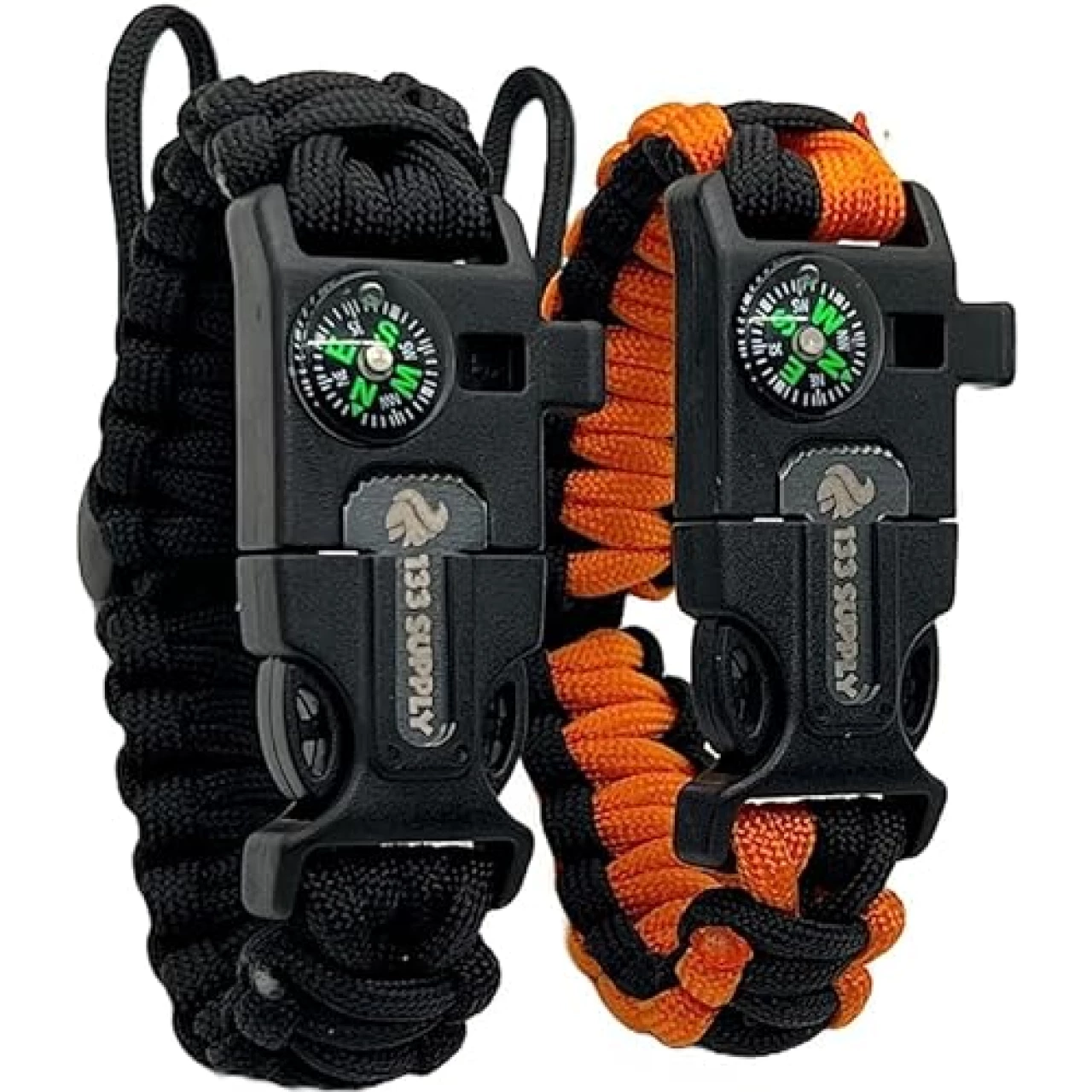 133 SUPPLY - 2 Pack Tactical Paracord Compass Hiking Survival Bracelet