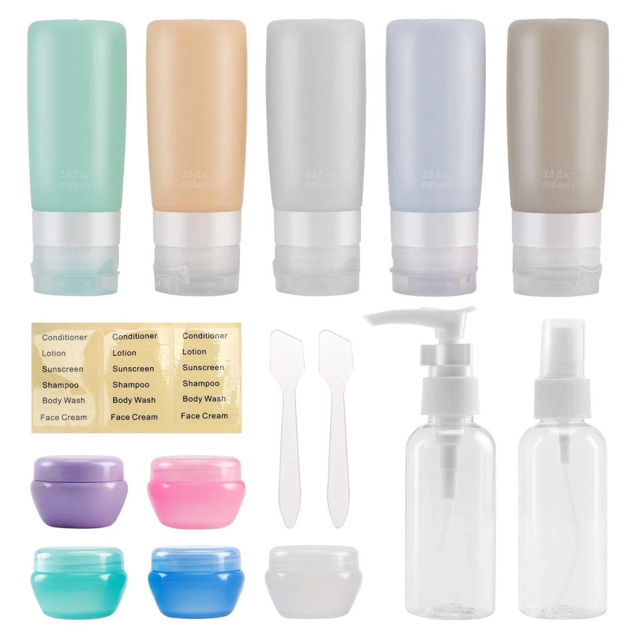 Beveetio Travel Bottles TSA Approved 15 Pack,2.9oz Silicone Refillable Size Containers, BPA Free Travel Tubes Toiletries