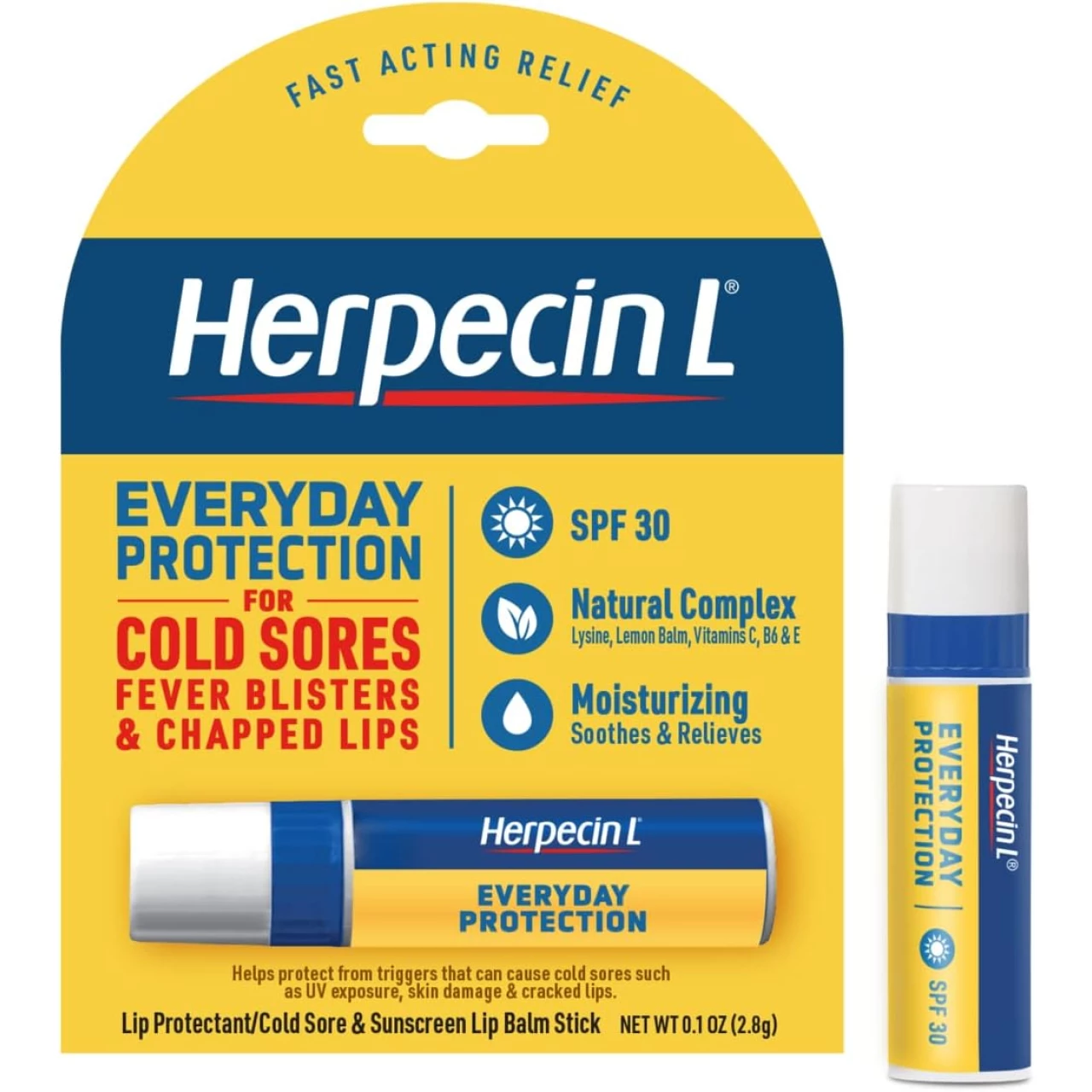 Herpecin L Lip Balm Stick 30 SPF 0.1 Ounce Tube Cold Sore Sun &amp; Fever Blisters and Chapped Lips Relief Lip Balm with SPF30 and Lysine