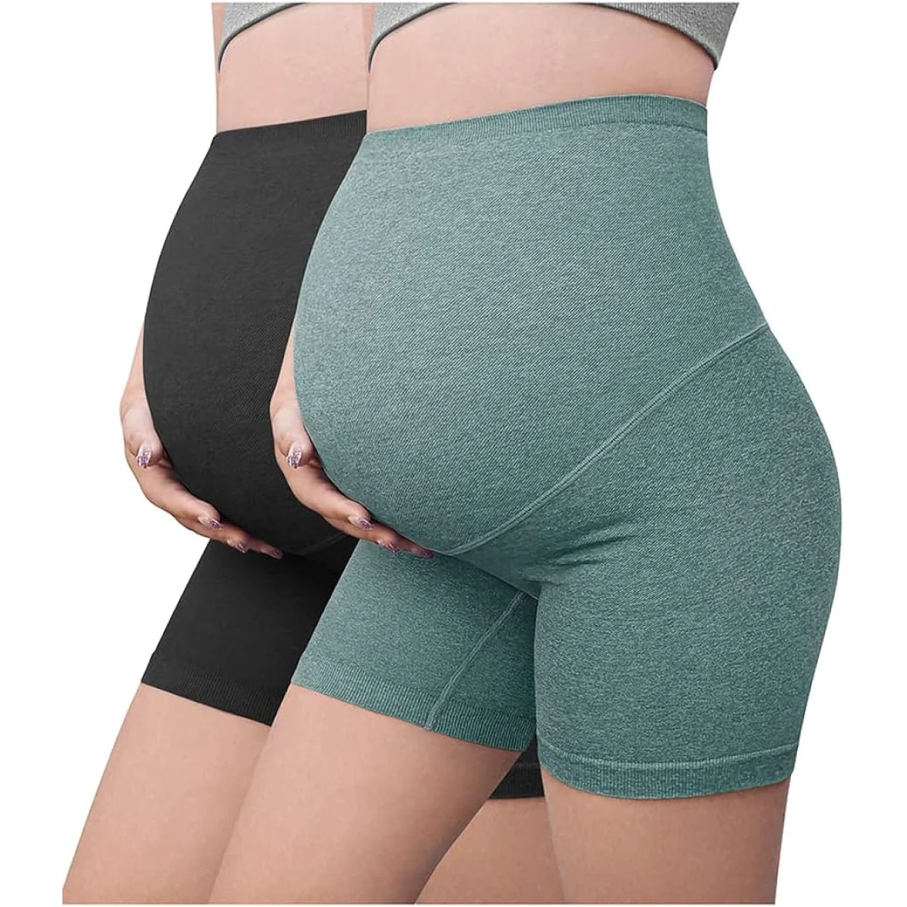 OQQ Women&rsquo;s 2-Pack Maternity Athletic Shorts Over The Belly Bump Seamless Active Yoga Leggings