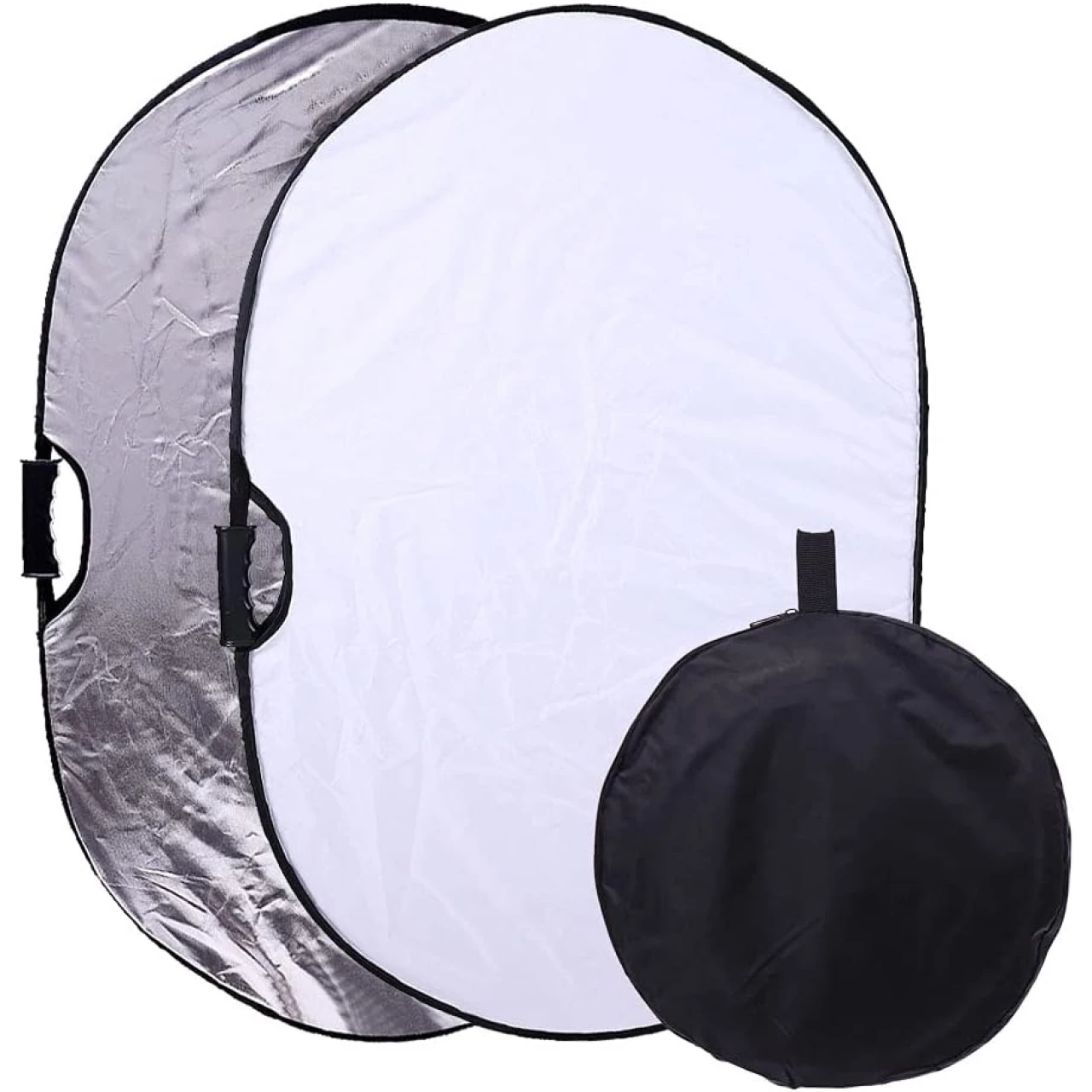 Portable Photography Silver and White Reflector Collapsible 2-in-1 Oval Reflector 23&quot;x35&quot; / 60x90cm Multi-Disc Light Reflector with Handle for Photo Studio Lighting &amp; Outdoor Lighting