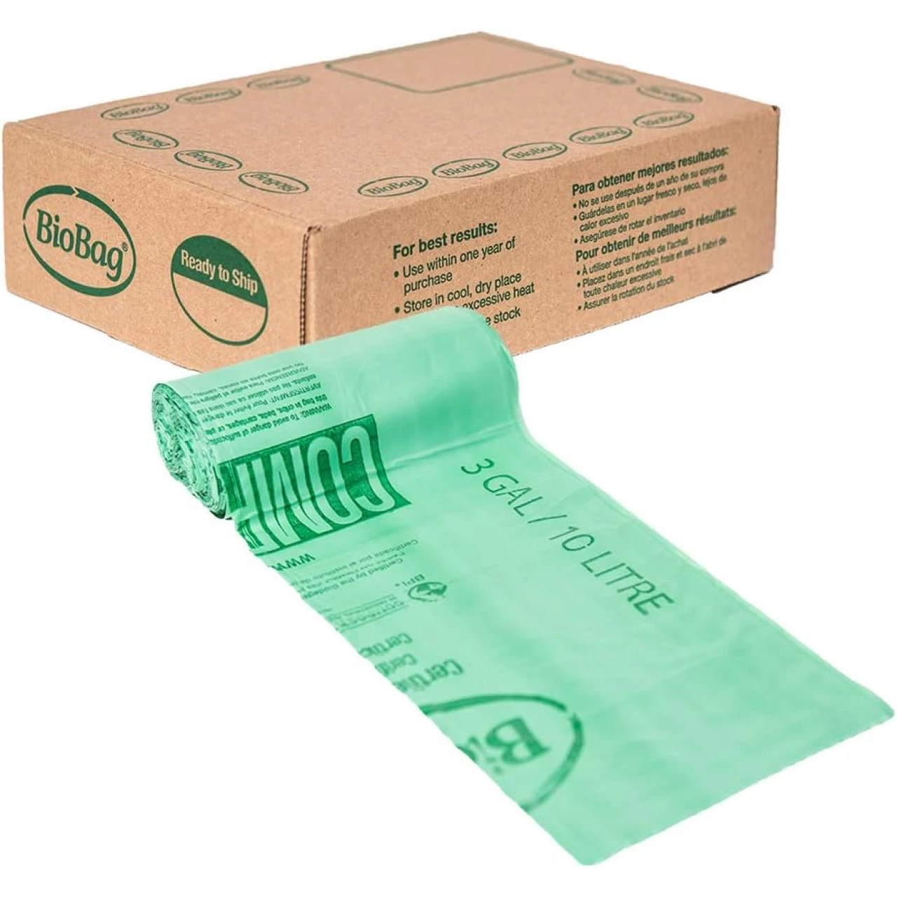 BioBag (USA), The Original Compostable Bag, 3 Gallon, 100 Total Count, 100% Certified Compostable Kitchen Food Scrap Bags, Kitchen Compost Bin Compatible