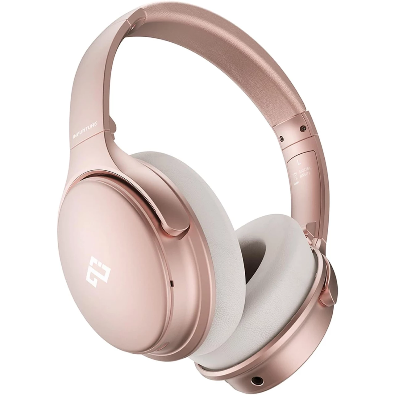 INFURTURE Rose Gold Active Noise Cancelling Headphones with Microphone Wireless Over Ear Bluetooth Headphones, Deep Bass, Memory Foam Ear Cups, Quick Charge 40H Playtime, for TV, Travel, Home Office