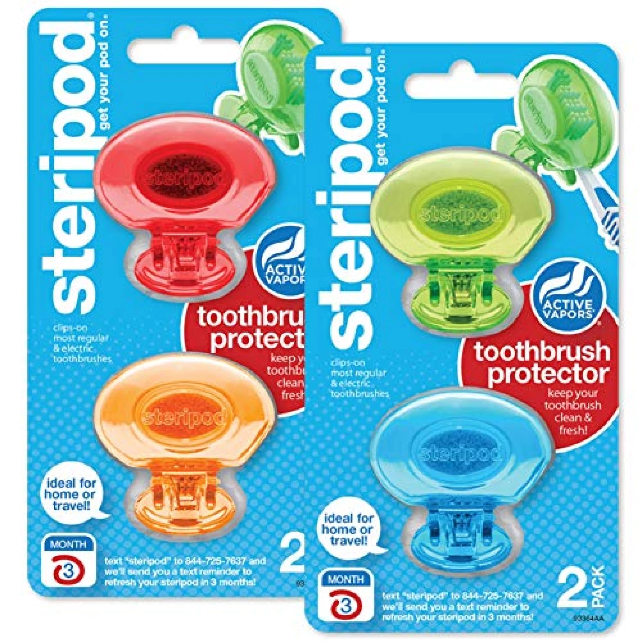 Steripod Clip-On Toothbrush Protector, Fits Most Toothbrushes, 4 Count