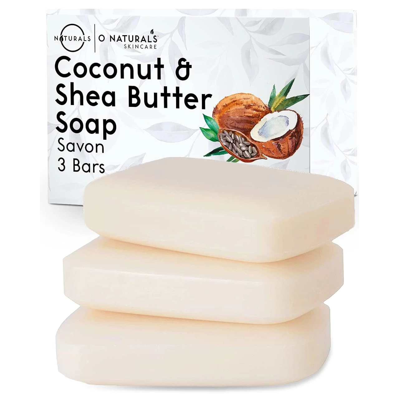 O Naturals 3-Pack Organic Coconut &amp; Shea Butter Soap Bar 4oz each Set - 100% Vegan Cold Process Bar Soap Scented Premium Essential Handmade Soap - Natural Soap for Men Women, Face, Body