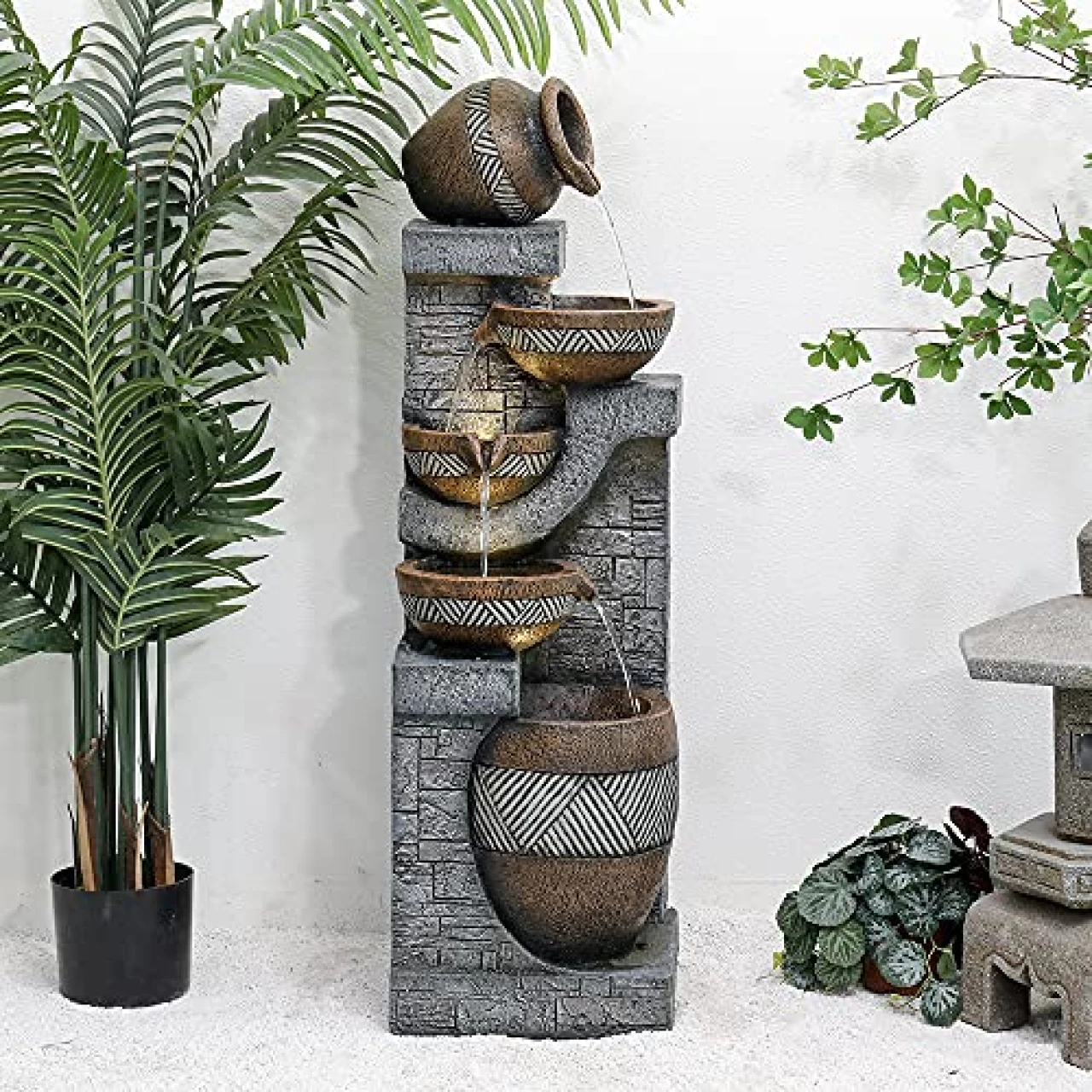 SunJet 5-Tiers Indoor/Outdoor Garden Water Fountain - 42.5inches Modern Floor-Standing Cascading Water Feature