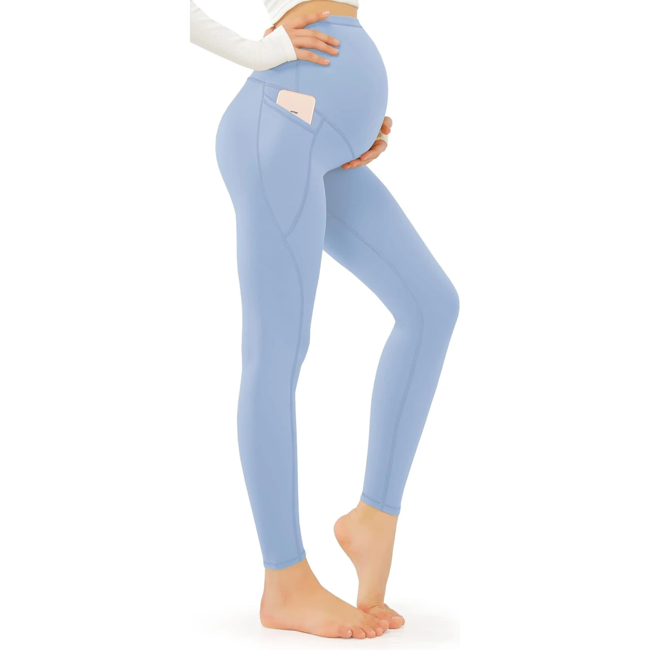 JOYSPELS Maternity Leggings Over The Belly with Pockets Non-See-Through Workout Pregnancy Leggings