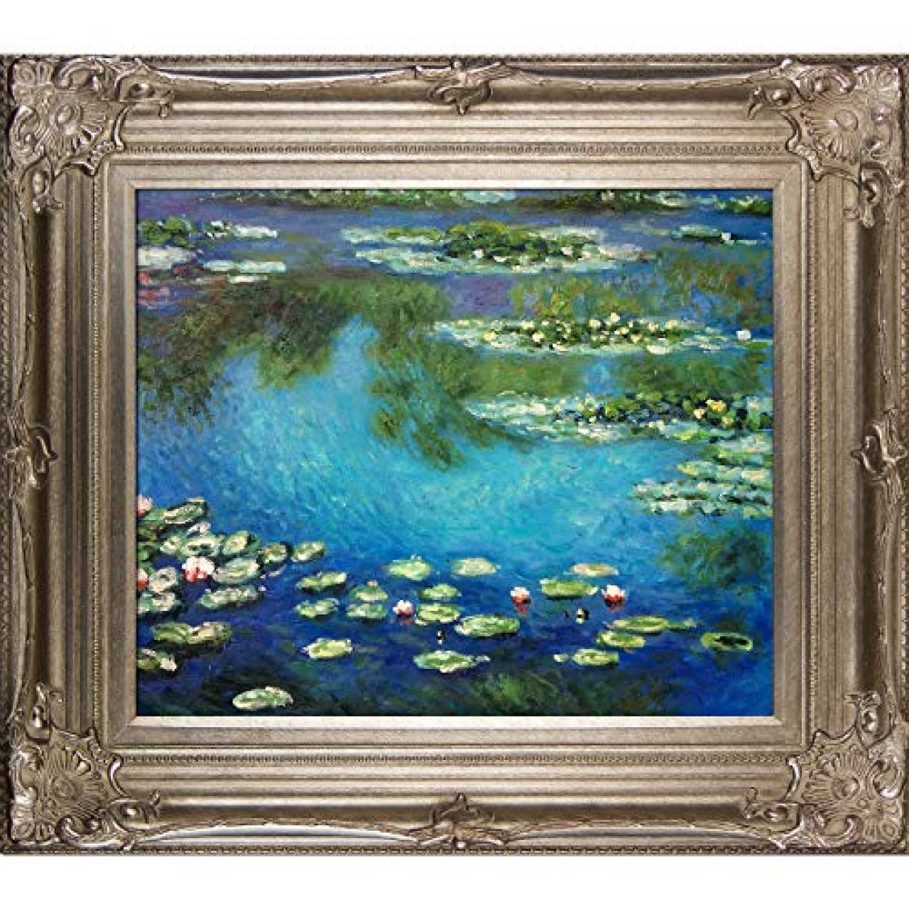 La Pastiche OverstockArt Water Lilies by Claude Monet Hand Painted Oil on Canvas with Renaissance Champagne Frame, 34&quot; x 30&quot;