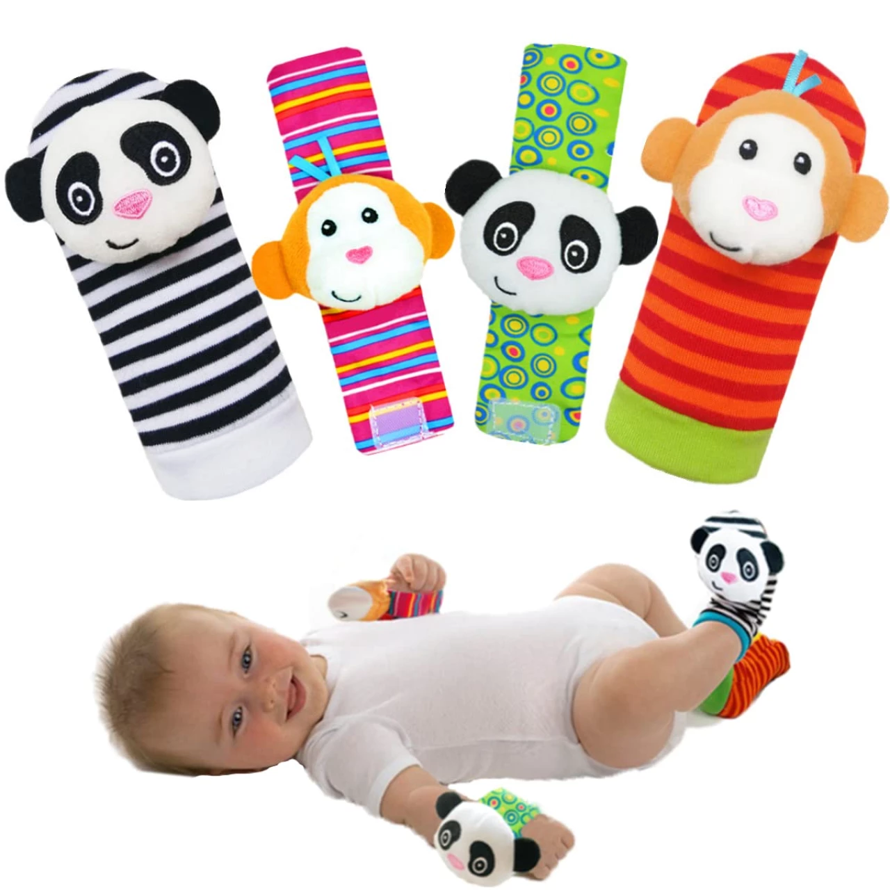 Kiesyo Infant Baby Toys 0 3 6 12 Months Wrist Rattles for Babies Rattle Socks Foot Finders Hand Arm Wristbands Rattles Leg Ankle Foot Rattle Toys Sensory Baby Gift for Newborn Boy Girl