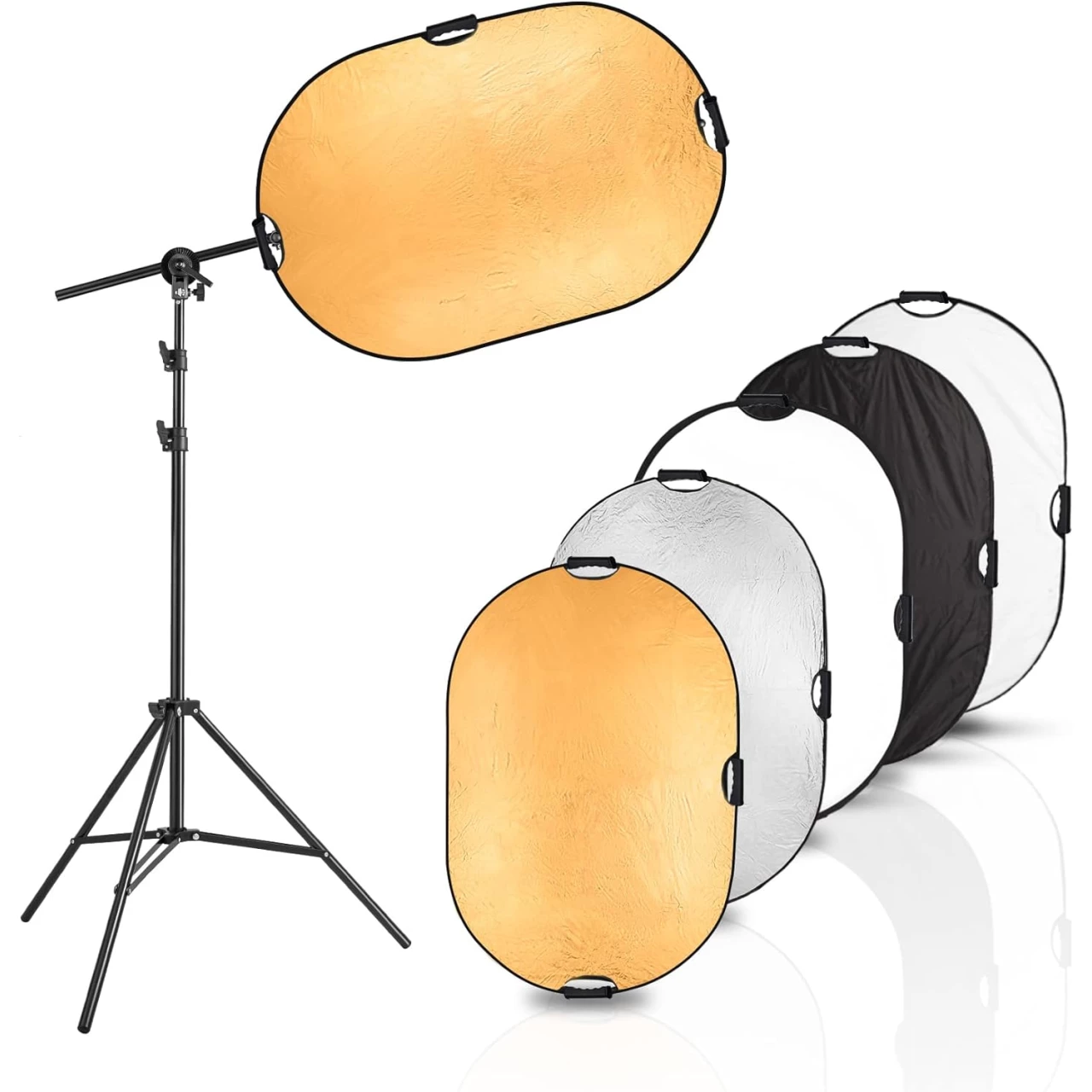 Selens Photography Reflector Stand kit, 24x36 inches 5 in 1 reflectors with 78 inches Light Stands and Extendable Holder Arm Clips