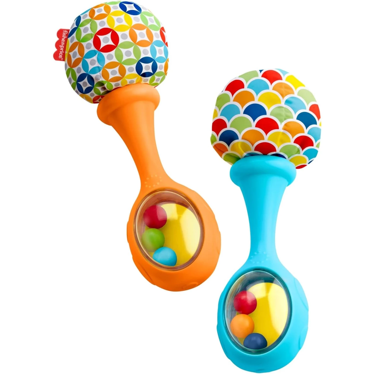 Fisher-Price Newborn Toys Rattle &rsquo;n Rock Maracas, Set of 2 Soft Musical Instruments for Babies 3+ Months, Blue &amp; Orange (Amazon Exclusive)