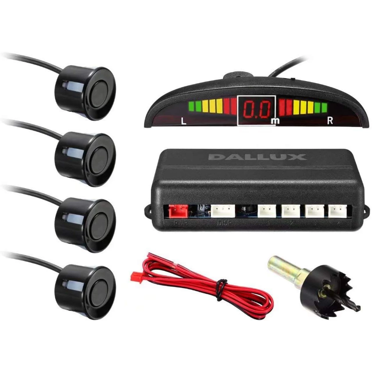 DALLUX LED Display Parking Sensor,Car Reverse Backup Radar System,LED Display+Buzzer Alert+4 Black Color Parking sensors for Universal Auto Vehicle